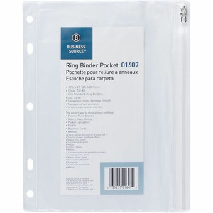 Business Source Punched Economy Binder Pocket - 10" Height x 8" Width - 7 x Holes - Ring Binder - Clear - Plastic - (BSN01607)