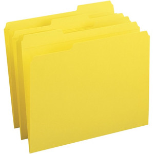 Business Source 1/3 Tab Cut Recycled Top Tab File Folder - Yellow - 10% Recycled