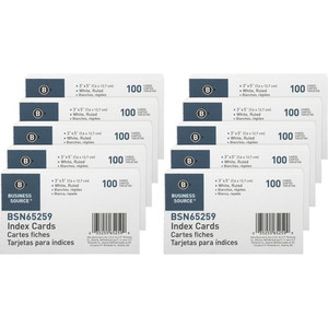 Business Source Ruled Index Cards - Front Ruling Surface - Ruled Front Ruling - 72 lb Basis Weight - 5" x 3" Sheet Size - White Paper