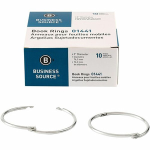 Business Source Standard Book Rings - 3" Diameter - Silver - Nickel Plated