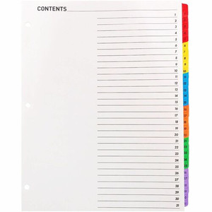 Business Source Table of Content Quick Index Dividers - Printed Tab(s) - Digit - 1-31 - 31 Tab(s)/Set - 8.5" Divider Width x 11" Divider Length - (BSN21907)