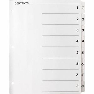 Business Source Table of Content Quick Index Dividers - Printed Tab(s) - Digit - 1-8 - 8 Tab(s)/Set - 8.5" Divider Width x 11" Divider Length - (BSN05853)