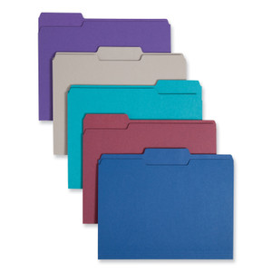 Smead Colored File Folders, 1/3-Cut Tabs: Assorted, Letter Size, 0.75" Expansion, Assorted: Gray/Maroon/Navy/Purple/Teal, 100/Box
