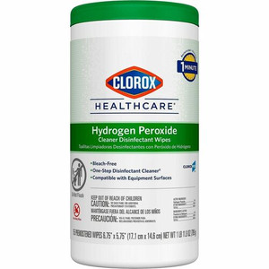 Clorox Healthcare Hydrogen Peroxide Cleaner Disinfectant Wipes - 5.75" Length x 6.75" Width - Recommended For: Soap Scum Remover - Pre-moistened, Disinfectant, Deodorize, Anti-bacterial - White - 155/Tub
