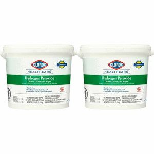 Clorox Healthcare Hydrogen Peroxide Cleaner Disinfectant Wipes - 11" Length x 12" Width - Bleach-free, Antibacterial - White - 185/Tub - (CLO30826CT)
