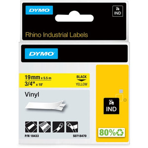 Dymo Colored Industrial Rhino Vinyl Labels - 3/4" Width - Rectangle - Black, Yellow - Vinyl - Water Resistant