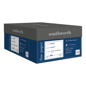 Southworth 25% Cotton Linen #10 Envelope, Commercial Flap, Gummed Closure, 4.13 x 9.5, Ivory, 250/Box