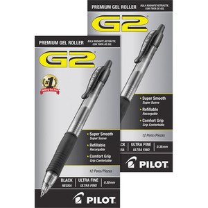 Pilot G2 Premium Gel Roller Retractable Pens - 0.38 mm Ultra Fine Pen Point - Refillable - Retractable - Black Ink - Gel-based - (PIL31277BD)