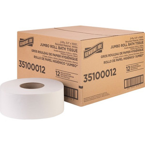 Genuine Joe Jumbo Jr Dispenser Bath Tissue Roll - 2 Ply - 3.50" Width x 1000 ft Length - 8.88" Roll Diameter - White - Fiber