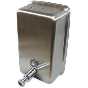 Genuine Joe Stainless Vertical Soap Dispenser - Manual - 1.25 quart Capacity - Tamper Proof, Theft Proof, Refillable - Stainless Steel