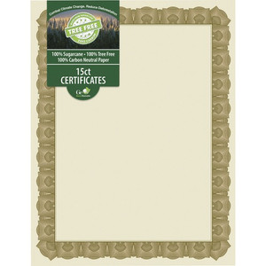 Geographics Tree Free Certificate - 8.5" Width - Multicolor with Gold Border - Sugarcane