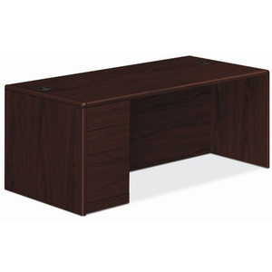 HON 10700 H10702L Pedestal Desk - 29.5" Height x 66" Width x 30" Depth - 3 x Box, File Drawer(s) - Single Pedestal on Left Side - Finish: Mahogany