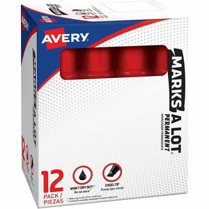 Avery Marks A Lot Jumbo Permanent Markers - Chisel Marker Point - Red Ink - Red Barrel
