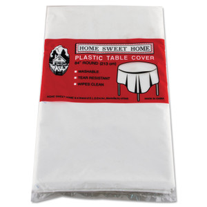 Tablemate Table Set Round Table Cover, Plastic, 84" Diameter, White, 6/Pack