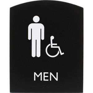 Lorell Arched Men's Handicap Restroom Sign - Print/Message "Men" - 6.8" Width x 8.5" Height - Rectangular Shape - Surface-mountable - Easy Readability, Braille