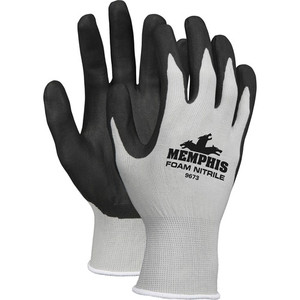 Memphis 13-Gauge Foam Coated Palm Protective Gloves - Medium Size - Gray, Black - Durable, Comfortable, Cut Resistant, Seamless, Knit Wrist, Spill Resistant - For Industrial, Multipurpose