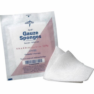 Medline Sterile 12 Ply Cotton Gauze Sponges - 12 Ply - 4" Width x 4" Length - White