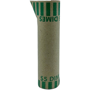 PAP-R Tubular Coin Wrap - 10 Denomination - Durable, Burst Resistant, Crimped, Pre-formed - 57 lb Basis Weight - Paper - Green