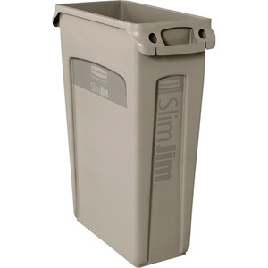 Rubbermaid Commercial Slim Jim 23-Gallon Vented Waste Containers - 23 gal Capacity - Rectangular - Durable, Handle - 30" Height x 11" Width x 22" Depth - Beige