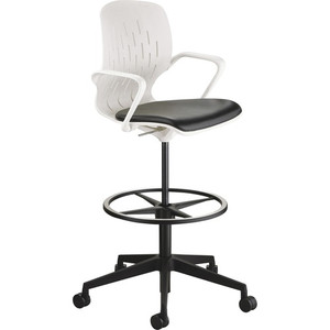 Safco Shell Extended-Height Chair - Black Vinyl Seat Color - Plastic Seat Material - White Back Color - Plastic Back Material - 5-star Base