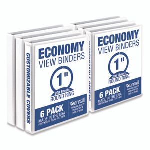 Samsill Economy Round Ring View Binders, 3 Rings, 1" Capacity, 11.5 x 8.5, White, 6/Carton