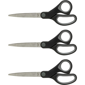 Sparco Straight Scissors w/Rubber Grip Handle - 8" Overall Length - Straight - Stainless Steel - Black, Gray