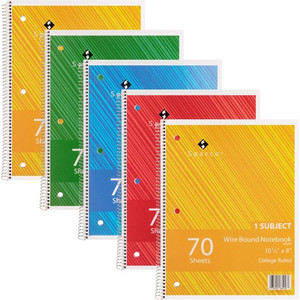 Sparco Wirebound Notebooks - 70 Sheets - Wire Bound - College Ruled Front Ruling - Unruled Margin - 16 lb Basis Weight