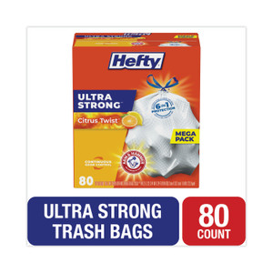 Hefty Extra Heavy-Duty Ultra Strong Scented Tall Kitchen Bags, Drawstring, 13 gal, Citrus Twist, 23.75" x 24.88", White, 80/Box