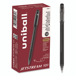uniball Jetstream 101 Hybrid Gel Pen, Stick, Bold 1 mm, Black Ink, Black Barrel, Dozen