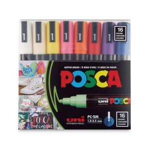 POSCA Water-Based Paint Markers, Medium Bullet Tip, Assorted Colors, 16/Pack