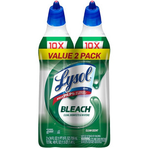 Lysol Bleach Toilet Bowl Cleaner - 24 fl oz (0.8 quart) - Disinfectant, Deodorize - Blue - 2/Pack