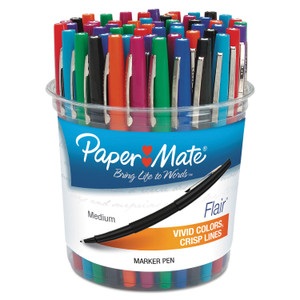 Paper Mate Point Guard Flair Felt Tip Porous Point Pen, Stick, Bold 1.4 mm, Assorted Ink and Barrel Colors, 48/Pack