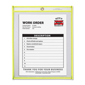 C-Line Neon Colored Stitched Shop Ticket Holders - Support 9" x 12" Media - Vinyl - Clear, Neon Yellow - Sturdy