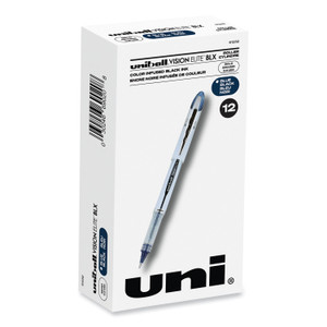 uniball VISION ELITE BLX Series Hybrid Gel Pen, Stick, Bold 0.8 mm, Blue-Infused Black Ink, White/Blue/Clear Barrel
