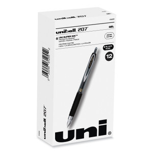 uniball Signo 207 Gel Pen, Retractable, Micro 0.5 mm, Black Ink, Smoke/Black Barrel, Dozen (UBC61255) View Product Image