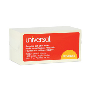 Universal Recycled Self-Stick Note Pads, 3" x 3", Yellow, 100 Sheets/Pad, 18 Pads/Pack (UNV28068) View Product Image