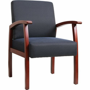 Lorell Thickly Padded Guest Chair - Cherry Frame Color - Four-legged Base - Midnight Blue