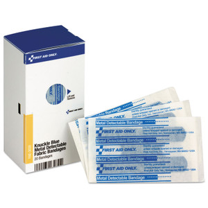 First Aid Only SmartCompliance Blue Metal Detectable Bandages, Knuckle, 1 x 3, 20/Box (FAOFAE3030) View Product Image