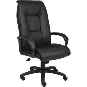 Boss B7601 High Back Executive Chair - Black Seat Color - Leather Seat Material - Black Frame Color - 5-star Base