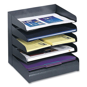Safco Steel Horizontal-Tray Desktop Sorter, Five Sections, Letter Size Files, 12" x 9.5" x 11.25", Black Safco Steel Horizontal-Tray Desktop Sorter, Five Sections, Letter Size Files, 12" x 9.5" x 11.25", Black