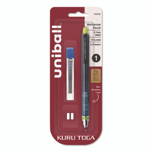 uniball KuruToga Mechanical Pencil with Tube of Diamond Lead, 0.7 mm, HB (#2), Black Lead, Black/Green Barrel