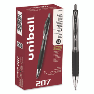 uniball Signo 207 Gel Pen, Retractable, Bold 1 mm, Black Ink, Smoke/Black Barrel, Dozen
