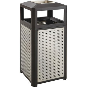 Safco Evos Series Steel Trash Can - 38 gal Capacity - Steel, Plastic - Black, Gray