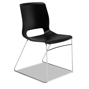 HON Motivate High-Density Stacking Chair, Supports Up to 300 lb, 17.75" Seat Height, Onyx Seat, Black Back, Chrome Base, 4/Carton