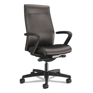 HON Ignition 2.0 Vinyl Upholstered Mid-Back Task Chair with Fixed Arms, 17" to 22" Seat Height, Black Seat/Back, Black Base