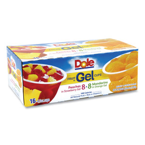 Dole Fruit in Gel Cups, Mandarins/Orange, Peaches/Strawberry, 4.3 oz Cups, 16 Cups/Carton
