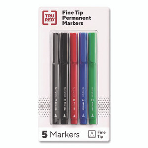 TRU RED Permanent Marker, Pen-Style, Fine Bullet Tip, Assorted Colors, 5/Pack