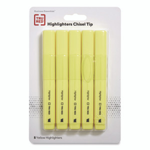 TRU RED Tank Style Chisel Tip Highlighter, Yellow Ink, Chisel Tip, Yellow Barrel, 5/Pack