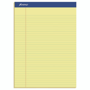 Ampad Perforated Writing Pads, Narrow Rule, 50 Canary-Yellow 8.5 x 11.75 Sheets, Dozen