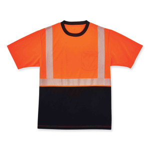 ergodyne GloWear 8280BK Class 2 Performance T-Shirt with Black Bottom, Polyester, Large, Orange